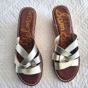 Sam Edelman Gold Leather Wedge Slide Sandals 8M